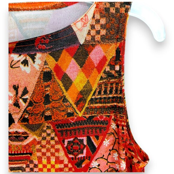 Western Connection-Women's Tank Top-MEDIUM-Orange-Black-Yellow-Casual Crew Neck - Picture 4 of 9